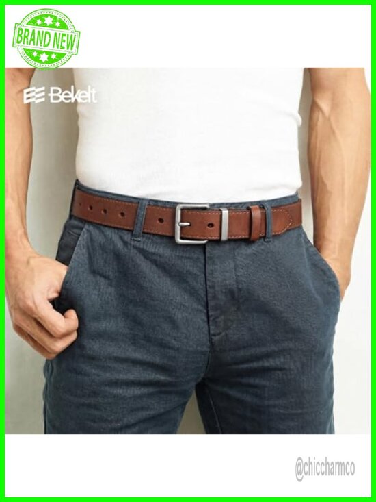 Genuine Leather Belt with Matte Gold/Silver Buckle for Jeans Pants main image 4
